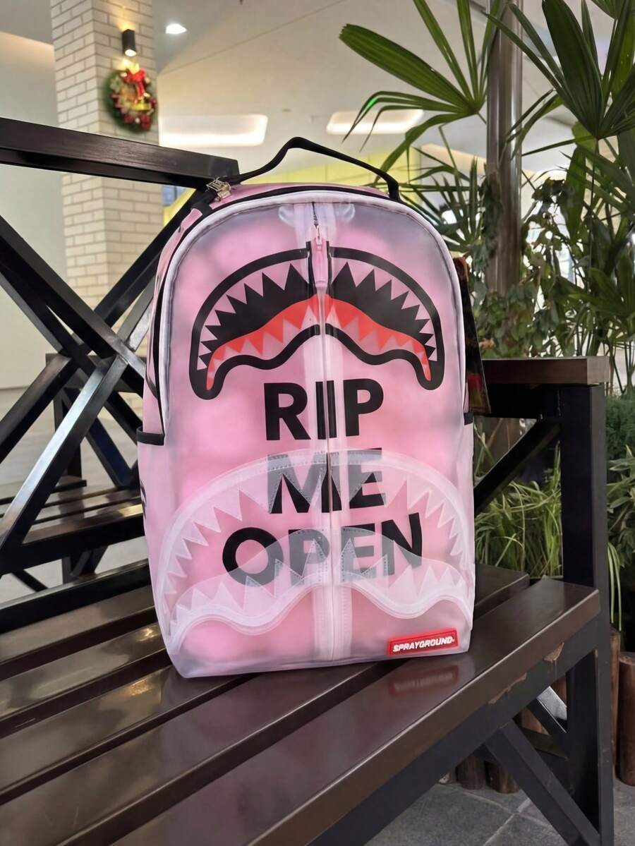 SG Spoof Shark Sports Backpack Transparent Large Capacity  Brand School Bag Casual Travel School Bag - 粉色 - 查看 1