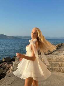 Elegant Casual Romantic French Style Date Cute Vacation Party Slip Dress - White - View 3