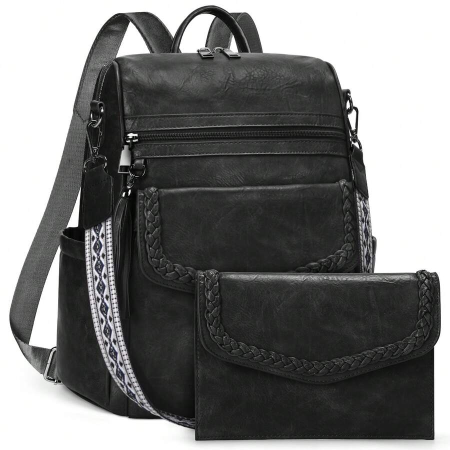 Men's Fashion Backpack Handbag PU Leather Men's Backpack Convertible Backpack Men's And Women's Casual Shoulder Bag With Tassel For Back To School - Multicolor - View 1