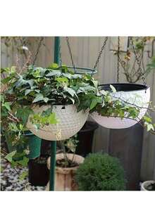 2个复古藤编蜂窝图案悬挂式花篮，两个自吸水悬挂式兰花盆，带链钩，底部有排水孔，适用于家居、阳台、庭院、花园装饰 - 花盆 - 查看 7