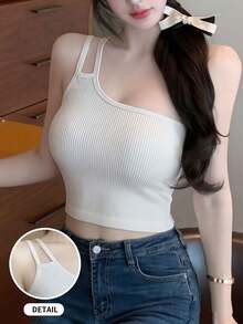 2026 女士复古 Y2K 风格无袖修身短款无缝罗纹针织背心，纯白色，甜美休闲街头风，适合日常穿着、约会、周末休闲、春夏秋三季音乐节等场合。 - 白色 - 查看 1