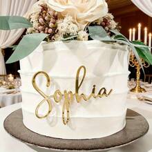 1pc Customized Laser Cut Acrylic Nameplate, Wedding Birthday Party Age Name Cake Topper, Table Number Card, Guest List Label, Suitable For S-Size With Number Decoration, Quinceanera Supplies, Mirror, Aesthetic - F-wedding Cake Name Label - View 4