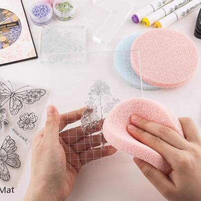 2 PIEZAS Limpiador de sellos multiusos, esponja de limpieza de sellos para eliminar la tinta de las partes intrincadas de los sellos fácilmente, herramientas de manualidades aplicables para limpiar sellos transparentes, bloques acrílicos y posicionadores de sellos
