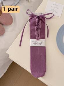 1双女士小腿袜（无硬纸板），薄款芭蕾舞风格交叉蝴蝶结小腿袜，适合春夏穿着，可与裙子百搭。 - 彩色 - 查看 18