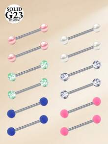14G 12 Pcs Colorful Ball Tongue RingsTitanium Alloy Barbell Tongue Straight Ring Retainer Nipple Ring Bar Length 12mm 14mm 16mm 18mm For Women Men - Multicolor - View 5