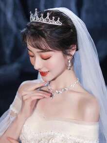 1pc Women's Fashion Princess Crown Rhinestone Headband, Sweet Birthday Hair Accessory - Silver - View 3