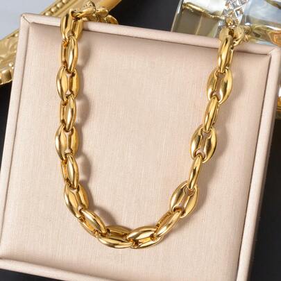 1 st minimalistisk 18k guldpläterad kaffebönslänkhalsband choker för kvinnor dagligen fest mångsidiga smycken lämpliga för kontor fritidskläder