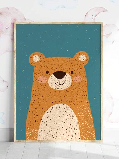 1幅帆布墙画，带框儿童房墙面装饰，可爱小熊图案，小熊主题儿童房墙面装饰，彩色小熊海报，儿童房装饰画，森林主题儿童房装饰，森林动物儿童房艺术画，学前海报，防水卡通动物装饰画，男孩/女孩房装饰画，卧室装饰，浴室装饰，婴儿礼物，生日派对装饰