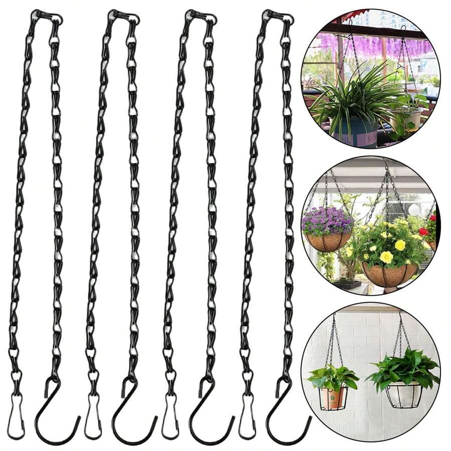 5/10pcs 25cm/50cm Heavy Duty Iron Plant Hanging Chain, Made Of High-Quality Steel With High Tensile Strength, Dual Hook Design For Safety And Reliability, Anti-Rust High-Temperature Baked Paint Coating, Durable Hanging Chain Suitable For Flowerpots, Bird Cages, Balconies, Gardens, Indoor And Outdoor, Flexible Length Adjustment For Easy Storage, Stable Suspension Without Deformation Or Detachment