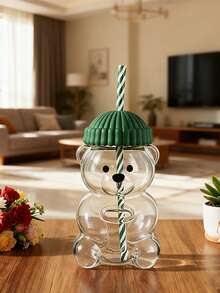 1/2/3/4/5/10 cái, 15CM*9CM/5.9IN*3.54IN, Cốc hút ống hình gấu dễ thương, Cốc hút ống gấu Teddy, Cốc gấu có nắp, Chất liệu nhựa, Phù hợp sử dụng hàng ngày và đi ra ngoài, Có thể chứa nước trái cây, đồ uống lạnh, sữa, cà phê - màu xanh lá - Xem 8