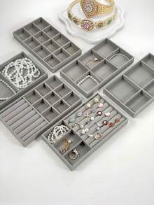 9件装高品质可叠放天鹅绒首饰托盘 - 无绒 - 耐用 - 优雅可叠放首饰托盘/支架抽屉式收纳盒，适用于耳环、戒指、项链及其他首饰 - 时尚收纳您的首饰 - 彩色 - 查看 1