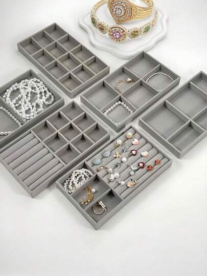 9/1pc High Quality Stackable Velvet Jewelry Tray - Flockless - Durable - Elegant Stackable Jewelry Tray/Stand Drawer Insert Organizer Box For Earrings, Rings, Necklaces & Other Jewelry - Fashionably Organize Your Jewelry