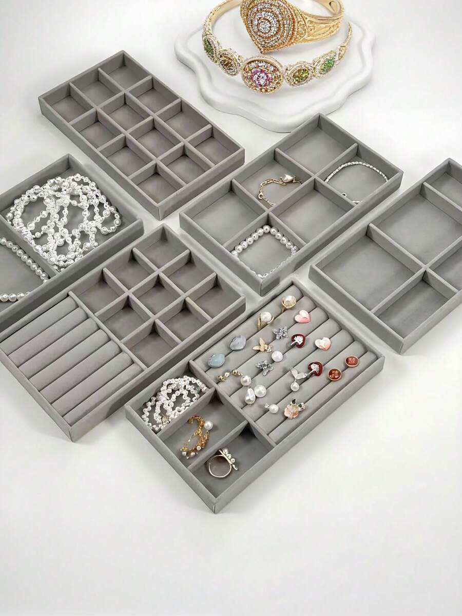 9件装高品质可叠放天鹅绒首饰托盘 - 无绒 - 耐用 - 优雅可叠放首饰托盘/支架抽屉式收纳盒，适用于耳环、戒指、项链及其他首饰 - 时尚收纳您的首饰 - 彩色 - 查看 1