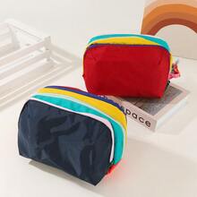 1pc Summer Dopamine Color Block Cosmetic Bag, Large Capacity Portable Toiletry Organizer, High Saturation Color Blocking | Multi-Compartment Storage | Portable Handle | Zipper Closure | Lightweight & Durable, Suitable For Commuting / Vacation / Picnic, Convenient Side Handle For Easy Carrying - Multicolor - View 16