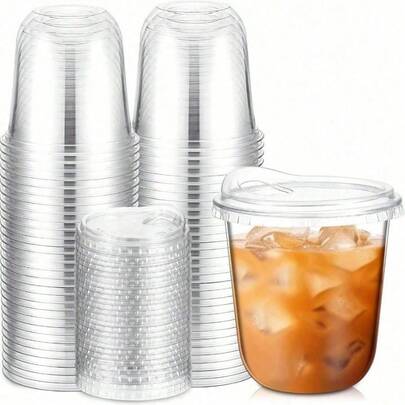 20Pack 16 Oz Iced Coffee Cups With Lids,Clear Plastic Cups With Strawless Sip Lids,Round Bottom To Go Cup For Iced Coffee Juice Smoothie Cold Beverage