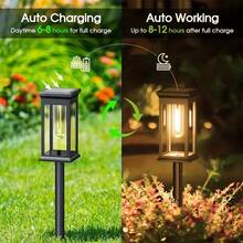 8 Solar-Powered LED Street Lamps, Square-Style Courtyard Lamps, 300 MAh, Made Of Plastic Material, For Landscape Lighting; Solar Lawn Lamps, Ground-Inserted Lamps, Ambient Decorative Garden Lamps; LED Ground Lamps For Outdoor Lighting In Villas, Gardens, Courtyards, Sidewalks And Terraces. - Solar Lawn Lights - 查看 3