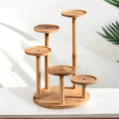 1个装，天然竹木多层小型花架，适用于桌面、阳台、客厅、办公室，可作花盆架和绿植收纳架