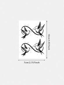 可水洗、防水、防汗、不反光临时纹身贴纸，1张，PVC材质，简约设计，一对和平鸽无限爱图案，适合个人日常使用，可持续3-5天 - 黑色 - 查看 2