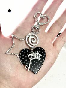 可爱黑色爱心元素 1 件装 原创爱心和星星 DIY 可爱黑色波点五角星包包挂件钥匙扣 带骷髅钥匙吊坠 生日礼物 派对 - 黑色 - 查看 2