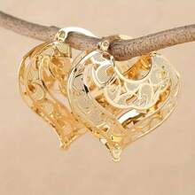 1 par de pendientes de aro elegantes y minimalistas con diseño de cruce hueco, accesorio diario unisex adecuado para fiestas y reuniones, regalo ideal para hombres y mujeres - Dorado - Ver 8