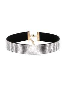 黑猫服装配饰，猫女风格，闪亮舞会猫面具，万圣节成人猫耳尾巴套装，配水钻项圈 - 黑色 - 查看 8