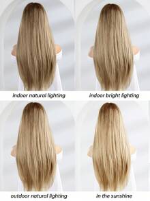 Ombre Linen Gold Long Straight Synthetic Wigs For Women Natural Wave Wigs With Bangs Heat Resistant Cosplay Hair - Multicolor - View 10