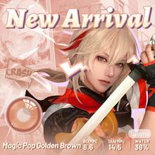 Lalens Magic Pop 新款动漫角色扮演紫色美瞳，动漫角色扮演年抛型彩色隐形眼镜，适合深棕色眼睛，新年派对蓝色美瞳，2片装软性彩色隐形眼镜，材质：HEMA和NVP，含水量38%，直径14.2mm，基弧，万圣节角色扮演 - Magic Pop Golden Brown - 查看 6