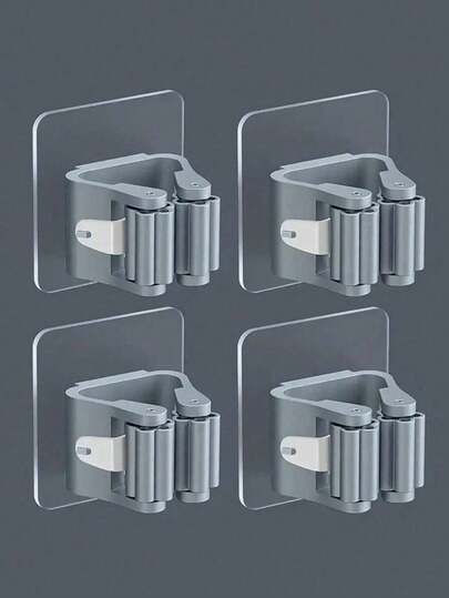 4pcs No Drill Shower Head Holder, Mop Holder, Self-Adhesive Broom Hanger, Bathroom Multipurpose Sticky Hook, Broom & Mop Wall Mount Clamp, Suitable For Bathroom And Kitchen Shelves, Shower Caddy, Triangle Storage Rack Without Drilling, Bathroom Storage Rack, Shower Caddy, Triangle Storage Rack For Bathroom And Kitchen Without Holes
