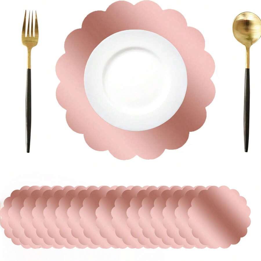 12/24 件装，33 厘米餐垫，一次性玫瑰金花朵餐垫，适用于圣诞节、餐厅、生日、派对、宴会、咖啡馆、毕业派对。 - 查看 1