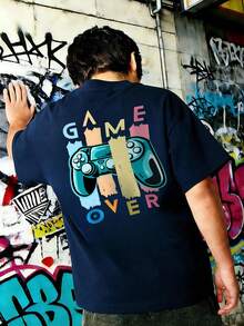 تي شيرت فضفاض للأولاد بنمط "GAME OVER" ووحدة تحكم الألعاب، توب صيفي بأسلوب الشارع للأطفال اللاعبين - أزرق بحري - مشاهدة 7
