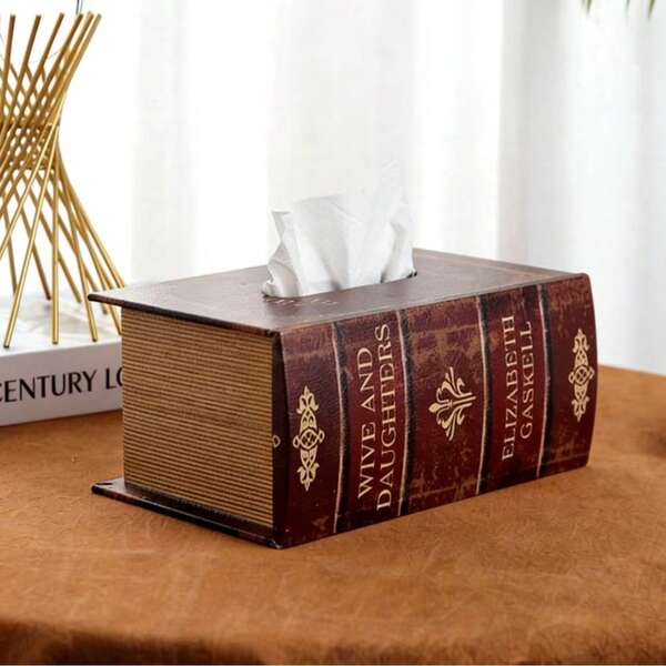 1pc Vintage Wooden Tissue Box, Suitable For Home Living Room, Dining Room, Coffee Table Wooden Tissue Paper Holder