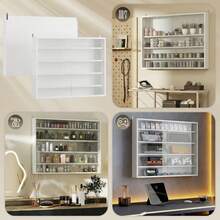 HOMCOM Vitrina Expositora para Colecciones de 5 Niveles, Vitrina de Pared, con Estantes Ajustables y 2 Puertas Correderas de Vidrio, para Perfumes, Figuras de Decoración, 80x9,5x60 cm, Blanco - 1PC - Ver 5