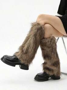1 Pair Solid Color Fuzzy Ankle Gaiters Leg Warmers For Women, Suitable For Autumn And Winter PNVJ - 頭髮長度 15-40 厘米 - 查看 5