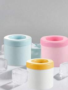 1pc Round Silicone Ice Cube Tray, Ice Bucket, Ice Box For Homemade Refreshing Iced Drinks In Summer - Pink - View 9
