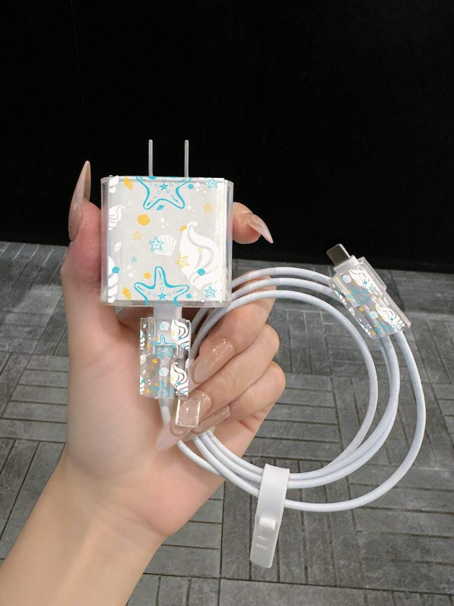 Süße Cartoon Ozean-Stil Kaninchen Apple Ladegerät Schutzhülle, geeignet für 20W Schnellladung/iPhone15 Ladegerät, kompatibel mit iPhone16 ProMax Datenkabel Schutzhülle, Anti-Verbiegen & Anti-Katzenbiss, universelles Schutzaccessoire für 13/14/15/17 ProMax Plus Datenkabel/Ladegeräte - Verschiedenfarbig - Übersicht 1