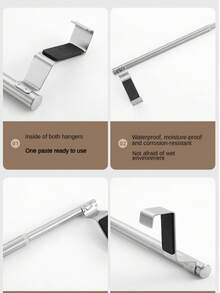 Stainless Steel Rust-Proof Towel Rack, Self-Adhesive, No Drilling Required, Modern Bathroom Cabinet Door Storage Shelf - Silver - View 7