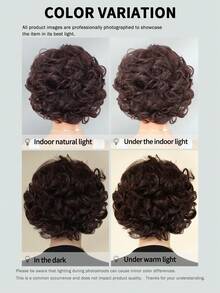 7JHH WIGS 女士短款摩卡棕色复古卷发假发，10英寸，蓬松飘逸，带刘海，采用耐热合成纤维制成，适合派对、日常佩戴和角色扮演。 - 紅木色 - 查看 9