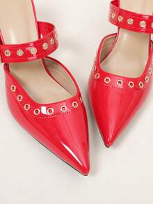 2026 New Pointed Toe High Heel Mule Sandals, Fashionable Closed Toe Slip-On Shoes For Women, Summer - Red - View 7