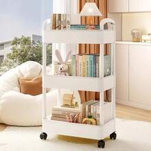 3 - Tier Rolling Storage Cart With Wheels, Multi - Layer Utility Trolley Organizer With Perforated Shelves For Bathroom, Kitchen, Office, Bedroom, Easy To Move And Assemble - trắng - Xem 10
