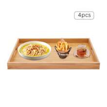 4pc Serving Tray Bamboo Wooden Tray W/ Handles Great For Dinner Trays Tea Desert - View 3