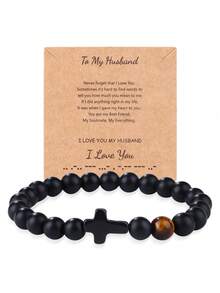 新款哑光串珠手链,配虎眼石和小十字架吊坠,黑曜石手链 - 手鍊 - 查看 33