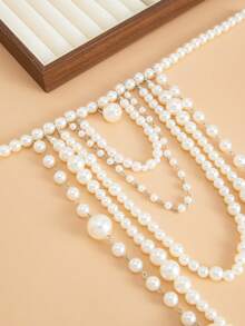 1pc Bohemian Style Exaggerated Multi-Layer Faux Pearl Beaded Necklace, Elegant Luxurious For Wedding, Party, Casual, Date, Women's Festival Birthday, Versatile Jewelry Gift - White - View 7