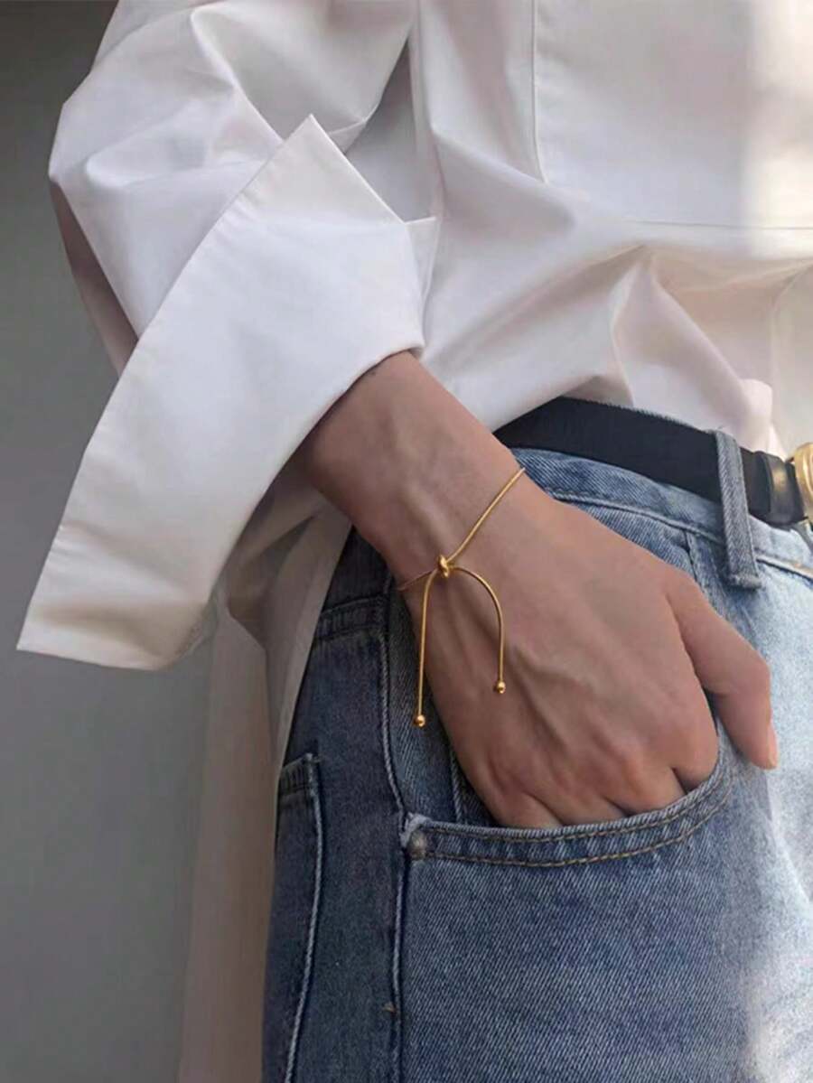 1 chiếc vòng tay dây xích xương rắn tối giản thời trang, có thể điều chỉnh, phù hợp cho cả trang phục thường ngày và dự tiệc dành cho nữ. - vàng - Xem 1