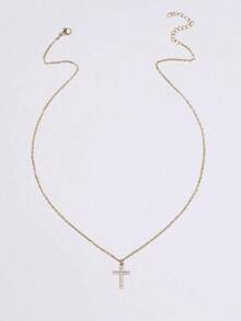 1件装不锈钢十字架项链，镶嵌锆石，适合女士日常佩戴 - 彩色 - 查看 6