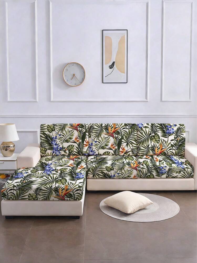 1pc Tropical Rainforest Print Elastic Comfortable Milk Silk Sofa Cushion Cover, Suitable For All Seasons - Multicolor - View 4