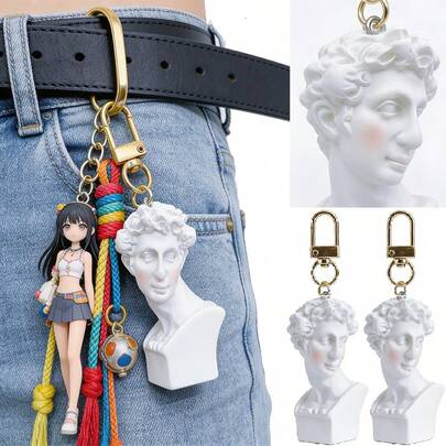 2pcs Vintage Nordic Style Statue Key Chain, Key Ring Decoration, Car Key Accessory, Backpack Pendant, Wallet Bag Charm, Gift For Friends, Car Accessories, Holiday Gift, Waist Decoration