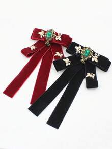 1件女士天鹅绒祖母绿领结，复古宫廷风格，酒红色/黑色天鹅绒领饰 - 彩色 - 查看 2