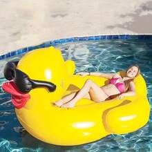 Flotteur gonflable géant en forme de canard jaune avec poignées, en matériau PVC durable. Chaise longue de camping et de plage, canapé de bord de mer, jouet d'eau d'été pour l'extérieur, décoration de fête, tapis de loisirs, amusement de natation pour adultes (pompe non incluse), flotteur de piscine, accessoires de plage, flotteur de piscine - Jaune citron - Voir 3