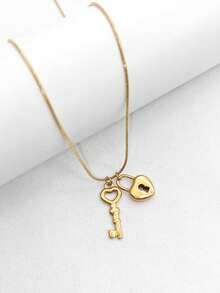 1pc 18K Gold Plated Stainless Steel Minimalist Dual Pendant Necklace, Unisex Hip-Hop Simple Jewelry - Yellow Gold - View 4