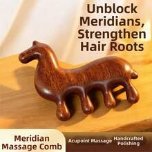 Massage Comb, Sandalwood Zodiac Horse Scalp Point Massage Brush, New Coarse Tooth Anti-Static Help Blood Circulation Guasha Point Comb Therapy - Multicolor - View 3
